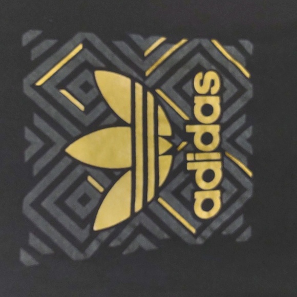 Adidas Women's Black SS Graphic Tee Grey & Gold Shimmer Adidas SpellOut Trefoil - Picture 3 of 5